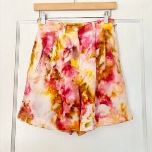 Chloe Cox Upcycled / Handmade Yellow and Pink Tie Dye Linen Shorts- Size XS / S